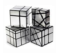 Yealvin Lot de 4 cubes magiques, 1 x 3 x 3, 2 x 2, 3 x 3 et 3 puzzles magiques pour le développement de l'intelligence - Argenté