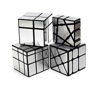 Yealvin Lot de 4 miroirs cubiques - 1 × 3 × 3 cubes souples - 2 × 2 cubes de vitesse - 3 × 3 × 3 cubes miroir - 3 × 3 casse-tête - Argent