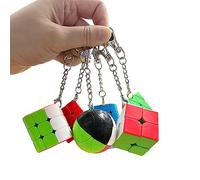 Yealvin Lot de 6 porte-clés Cube magique - Lot de 6 mini cubes magiques - 2 x 2 3 x 3 - Triple surface - Cylindre pyramide et Magic Ball Cubes - Avec boîte cadeau
