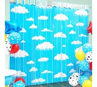YEAMLTE 2 PCS Rideaux à Franges en Feuille, 1 x 2M Rideau Métallique de Frange, Scintillants Rideaux à Franges, Bleu et Blanc, pour Baby Shower, Anniversaire, Mariage, Festival