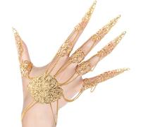 YEAMLTE Chaîne de Main Gothique, Bague de Doigt Braclet, Bracelet de Main d'esclave, Bracelet Gothique Reine, Boho Chaîne À Main, Accessoires Bijoux pour Filles et Femmes pour Halloween, Cosplay (Or)