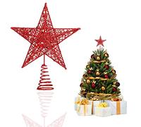 YEAP Etoile pour Sapin de Noël, Étoiles Topper Arbre de Noël, Étoile en Métal Scintillante, Star Treetop, Étoile Pointes de Sapin Creux, Décoration de Noël Pentagramme, Ornement pour Fête, Rouge