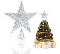 YEAP Étoile pour Sapin de Noël - Topper en Métal Scintillant - Star Treetop Creux - Décoration Pentagramme - Ornement pour Fête, Argent