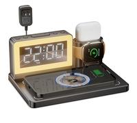 YEAPOWER Station de charge rapide sans fil - Réveil 7 en 1 avec support de charge sans fil - Station de charge pour appareils Apple/Samsung Galaxy - Pour iPhone Watch et Airpods (noir)