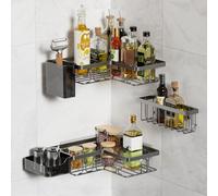 YEAPUPE PRO Étagère de douche adhésive - Lot de 5 pièces avec porte-savon, porte-brosse à dents, panier et 2 étagères d'angle - Sans perçage - Idéal pour salle de bain - Noir