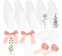 Yeaqee Lot de 100 marque-pages vierges en acrylique transparent et 2 rouleaux de ruban pour loisirs créatifs, pour passionnés de lecture, cadeaux scolaires, 15 x 5 cm, rose poudré