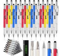 Yeaqee Lot de 24 stylos multifonctions 6 en 1 pour homme - Tournevis multifonction en vrac avec recharges - Règle de niveau - Stylo à bille pour papa, mari, Noël, fête des pères, anniversaire (couleur