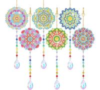 Yeaqee Lot de 6 carillons à Vent en Forme de Fleur Mandala, Peinture Diamant Double Face, décoration à Suspendre, Accessoires et Outils pour décoration de Jardin, Adultes et Enfants, Bricolage
