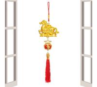 Year of The Horse 2026 - Pendant Decoration Chinese New Year, Horse Ornament, 3D Good Luck Golden Horsee Pendant, Wealth Spring Festival Decorations with Tassel for Wall Window Door Home Tree Party
