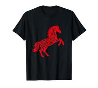 Year of The Horse Chinese Paper Cut Floral Red T-Shirt