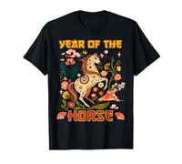 Year of The Horse Chinese Zodiac Boho Floral Folk Art Fan T-Shirt