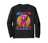 Year of The Rabbit Retro Vintage 80s Funny Bunny Lover Manche Longue