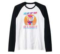Year of The Rabbit Retro Vintage 80s Funny Bunny Lover Manche Raglan