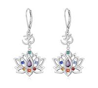 Yearace Lotus Chakra Parure de bijoux en argent sterling 925 avec boucles d'oreilles et collier 7 chakras Fleur de lotus Symbole Om Cadeau pour femme, Argent sterling, Zircone cubique