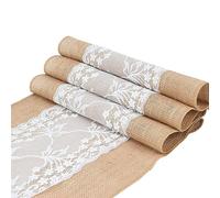 Yearninglife Chemin de table en toile de jute avec dentelle, 30 cm x 10 m, pour mariage, festival, événement, décoration de table en lin naturel, pour fête