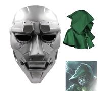 Yearsahrk Dr Doom Masque de super-méchant Victor du casque argenté Tête de mort Masque Carnaval Halloween Costume Accessoires (2 pièces PVC)