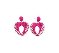YEATMUE Boucles d'oreilles pendantes en raphia en forme de cœur pour femme, boucles d'oreilles pendantes tendance en raphia enveloppées de paille, faites à la main, bijoux étincelants pour les
