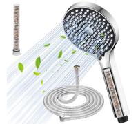 YEAUPE Pommeau de douche avec tuyau de 1,6 m, filtre indépendant amélioré, pommeau de douche anti-calcaire (diamètre 110 mm), avec 6 modes, pommeau de douche haute pression, chromé