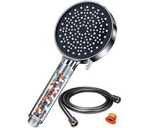 Yeaupe - Pommeau de douche économe en eau avec tuyau de 1,75 m - Pommeau de douche économe en eau avec filtre, pression accrue écoénergétique, ensemble de douche avec 6 types de jet, chrome 7,5 L/min.