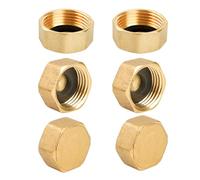 YEAUPE PRO Bouchon laiton brut femelle,bouchon d'étanchéité à filetage femelle G3/4" (Ø 24mm),avec Bague d'étanchéité et ruban d'étanchéité PTFE,Bouchon fileté pour tuyau d'arrosage, lot de 6