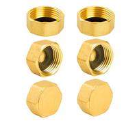 YEAUPE PRO Bouchon pour tuyau en laiton, 6 pièces G3/4"(Ø 24mm) femelle avec joint, bouchons pour tuyaux hexagonaux en laiton, raccords hydrauliques hexagonaux pour machine à laver, vanne de radiateur