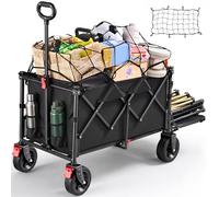 YEAUPE Pro Chariot de Camping Pliable de 120 à 160 L, Roues Larges de 17,8 cm et Deux Freins Avant, Chariot Pliable Robuste avec Poche en Maille, Ouverture arrière, Chariot Utilitaire Compact pour