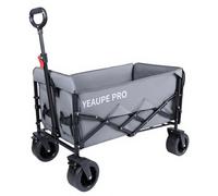 YEAUPE PRO Chariot de camping pliable robuste de 150 L, chariot utilitaire de jardin pliable avec cadre à double croix, design d'ouverture arrière, roues de 15,2 cm de large, double frein avant et sac