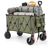 YEAUPE PRO Chariot de Plage 170L 150KG, Chariot de Transport Pliable avec Roues Pivotantes à 360°, Charrette pour Extérieur, Camping, Festival, Courses, Promenade, Vert Militaire