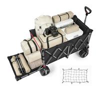 YEAUPE PRO Chariot de Plage Pliable - Arrière ouvrant pour Objets Longs, Capacité Extensible 150-240L, Chariot de Transport Pliable, pour Plage, Pêche, Camping, Jardin, Noir