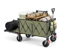 YEAUPE PRO Chariot de Plage Pliable - Arrière ouvrant pour Objets Longs, Capacité Extensible 150-240L, Chariot de Transport Pliable, pour Plage, Pêche, Camping, Jardin, Vert Olive