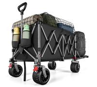 YEAUPE PRO Chariot de Plage Pliable - Arrière ouvrant pour Objets Longs, Capacité Extensible 190-300L, Chariot de Transport Pliable, pour Plage, Pêche, Camping, Jardin, Noir