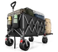 YEAUPE PRO Chariot de Plage Pliable - Roues Avant orientables avec Frein, Arrière ouvrant pour Objets Longs, Capacité Extensible de 200 à 300 L - pour Plage, Pêche, Camping, Jardin, Noir