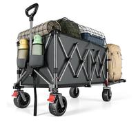 YEAUPE PRO Chariot de Plage Pliable - Roues Avant orientables avec Frein, Arrière ouvrant pour Objets Longs, Capacité Extensible de 150 à 240 L - pour Plage, Pêche, Camping, Jardin, Gris Chaud