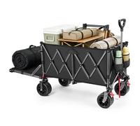 YEAUPE PRO Chariot de Plage Pliable - Roues Avant orientables avec Frein, Arrière ouvrant pour Objets Longs, Capacité Extensible de 200 à 300 L - pour Plage, Pêche, Camping, Jardin, Noir Mat