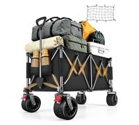 YEAUPE PRO Chariot de Plage XXXL - Capacité 260L, Charge 150 kg - Cadre Renforcé, Roues 7 Pouces Tout-Terrain avec Double Frein - Filet Élastique Inclus - Noir Mat