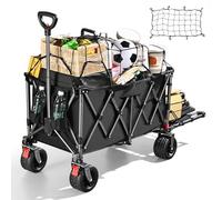 YEAUPE PRO Chariot de Plage XXXL - Capacité Extensible 200-300L, Charge 150 kg - Roues Avant Orientables avec Frein, Arrière Ouvrant pour Objets Longs - Filet Élastique Inclus - Noir Charbon