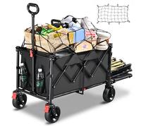 YEAUPE PRO Chariot de Transport Pliable - 200kg, Hayon Rabattable à Plat pour Objets Longs. Chariot Plage avec Freins, pour Plage, Camping, Peche, Transport - 160-240L, Noir