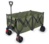 YEAUPE Pro Chariot de Transport Pliable 280 l 150 kg avec Frein de stationnement, Pliage 4 Voies, Hauteur réglable pour Camping, Chariot de Plage, Jardin, Shopping, Vert Olive
