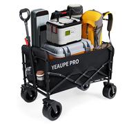 YEAUPE PRO Chariot de transport pliable à plat avec double stabilisation à fourche | 200 l, 150 kg | Moteur 7" + frein | Avec filet de sécurité et sac en filet intérieur | Pour jardin, plage, festival