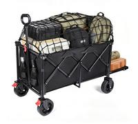 YEAUPE PRO Chariot de Transport Pliable, Chariot de Jardin, Hayon Rabattable à Plat pour Objets Longs. Chariot Plage avec Freins, pour Plage, Camping, Peche, Transport - 120-160L（Noir）