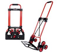 YEAUPE PRO Diable Monte escalier Pliable - Capacité de Charge de 50 kg- Réglable en Hauteur - pour déménagement et Objets Lourds - avec 2 Cordes d'extension et poignée en éponge, Rouge - 3 Roues