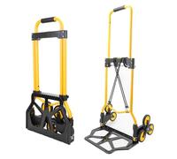 YEAUPE PRO Diable Pliable - Capacité de Charge de 50 kg - Poignée Réglable en Hauteur - avec 2 Cordes d'extension - Transport pour Monter Les escaliers - Jaune - 3 Roue