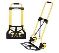 YEAUPE PRO Diable Pliable - Capacité de Charge de 50 kg - Réglable en Hauteur - pour déménagement et Objets Lourds - avec 2 Cordes d'extension et poignée en éponge, Jaune - 1 Roue