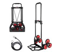 YEAUPE PRO Diable Pliable - Capacité de Charge de 70 kg - Poignée Réglable en Hauteur - avec 2 Cordes d'extension - Transport pour Monter Les escaliers - Noir - 3 Roues