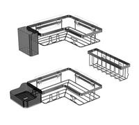 YEAUPE PRO Étagère Douche sans Perçage, 5 Pièces Étagère Rangement Salle de Bain Durable, avec 2 Étagères Angle, Porte Savon Douche, Salle de Bain Accessoire, Étagère Murale de Cuisine - Noir