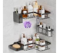 YEAUPE PRO Étagère Douche sans Perçage, 5 Pièces Étagère Rangement Salle de Bain Durable, avec 2 Étagères Angle, Porte Savon Douche, Salle de Bain Accessoire, Étagère Murale de Cuisine - Noir