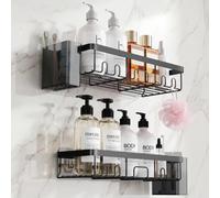 YEAUPE PRO Étagère Douche Sans Perçage, Lot de 4 avec 2 Grandes Étagères et 2 Porte-Brosses à Dents, Rangement Salle de Bain Adhésif, Fixation Renforcée 70×250 mm, Noir