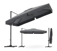 YEAUPE PRO Parasol Déporté Carré, Parasol de Jardin Extérieur avec Manivelle et Réglage Hauteur, Protection UV 50+, Pour Terrasse, Jardin, Balcon et Restaurant, Gris