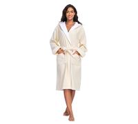 YEAUPE PRO Peignoir de Bain Femme, 100% Coton avec Capuche - Certifié OEKO-TEX® - Robe de Chambre Eponge 2 Poches, Ceinture - Doux, Absorbant et Confort, Beige