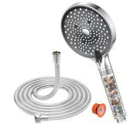 YEAUPE PRO Pommeau de Douche avec Tuyau 1,6 m, Pommeau de Douche Filtre Anti Calcaire, Haute Pression Économie d’Eau, 6 Types de Jets Réglables, Douchette à Main Grand Format ⌀130 mm, Chromé